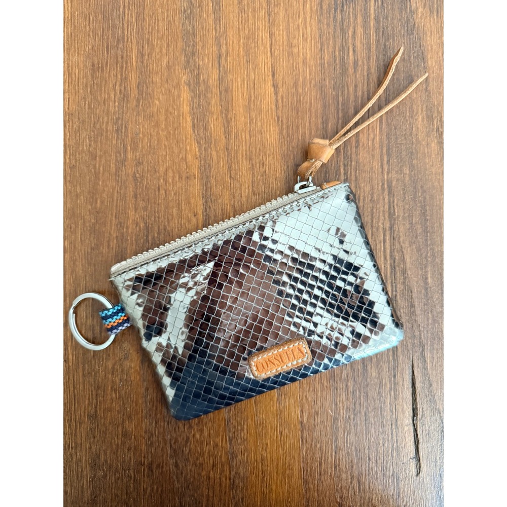 Consuela Kyle Pouch Gunmetal Metallic Woven Card Holder Keychain Wallet